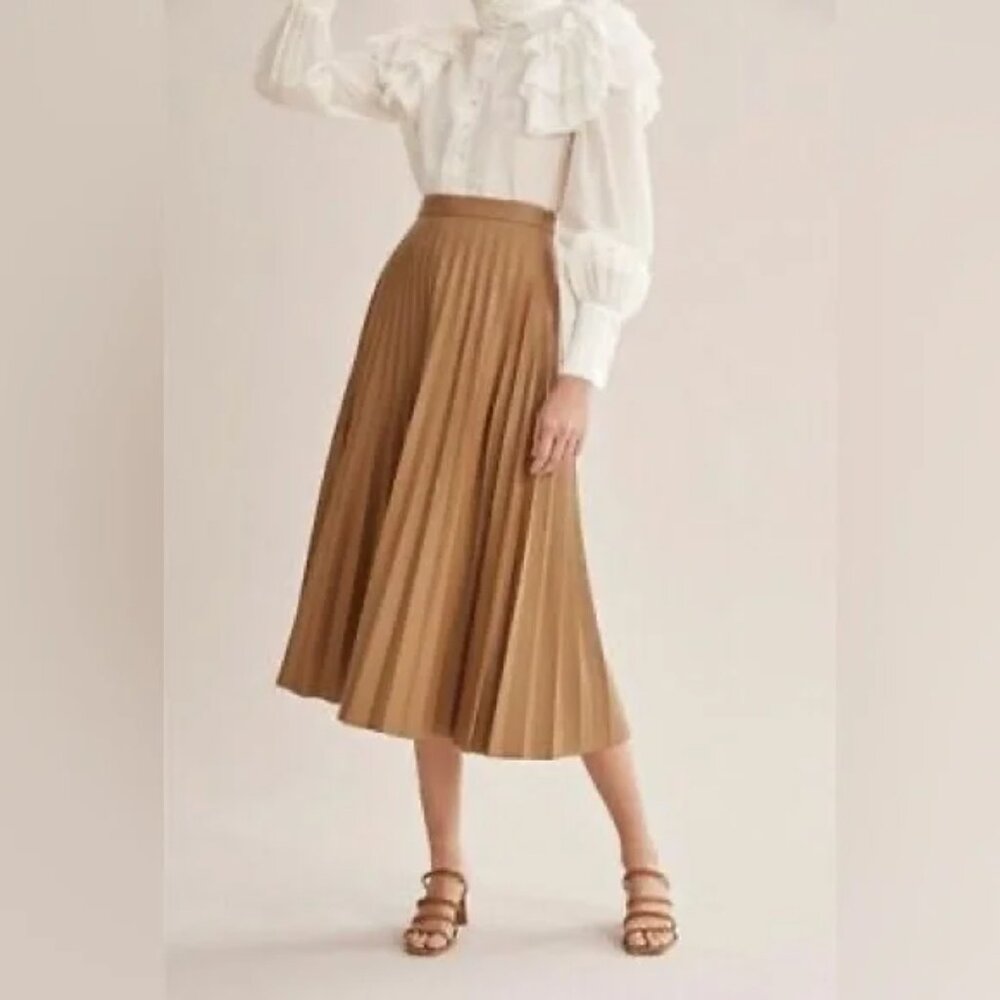 7 For All Mankind Faux Leather Midi Pleated Skirt M